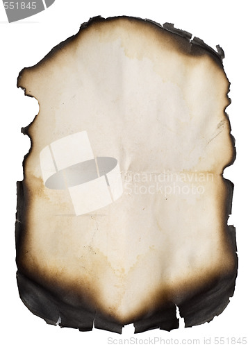 Image of burnt old paper on white