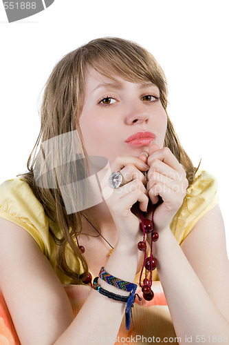 Image of Portrait of the young beautiful woman. Isolated 