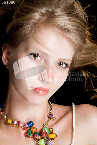 Image of Portrait of the beautiful young blonde. Isolated 