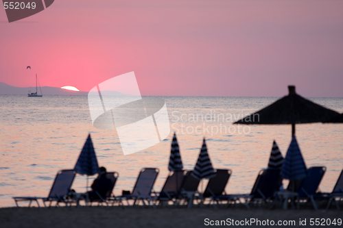 Image of ocean and sunrise in Greece