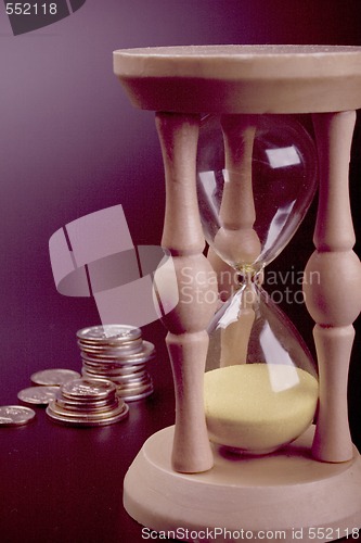 Image of sand clock and coins