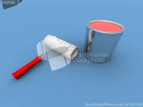 Image of paint roller and red paint can