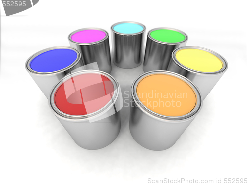 Image of rainbow color paint cans