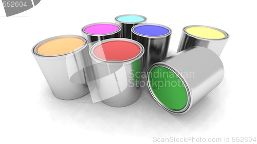 Image of rainbow color paint cans