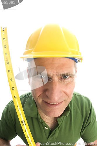 Image of contractor repairman with tool belt and hammer