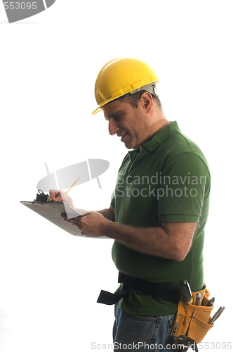 Image of contractor repairman with tool belt and hammer