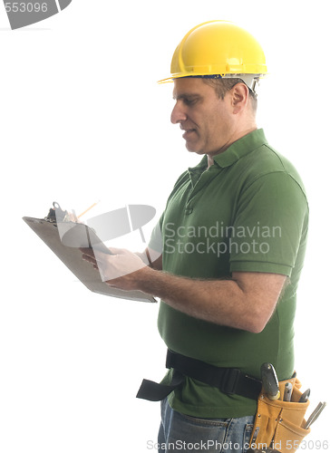 Image of contractor repairman with tool belt and hammer