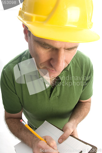 Image of contractor repairman with tool belt and hammer