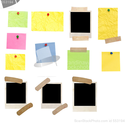 Image of photo frames and colored empty notes 