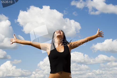 Image of woman over sky