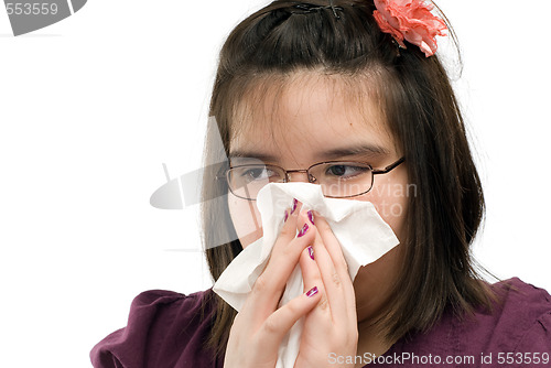 Image of Girl Blowing Nose