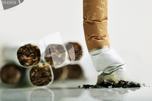 Image of Close up of cigarette on white