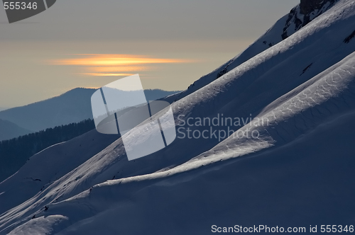 Image of sunset landscape with mountains and sea