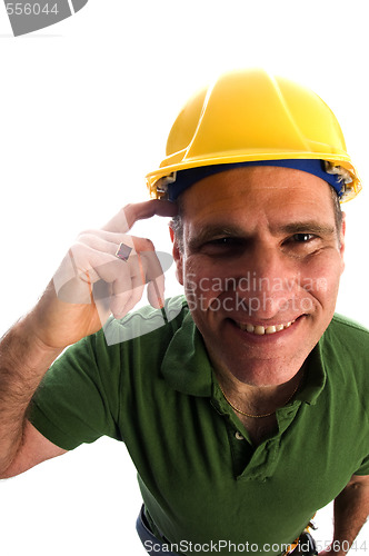 Image of contractor repairman with tool belt and hammer