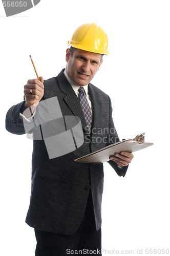 Image of excited contractor with clipboard