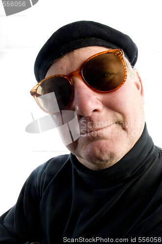 Image of man french beret suglasses