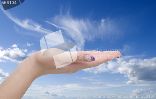 Image of hand on sky background