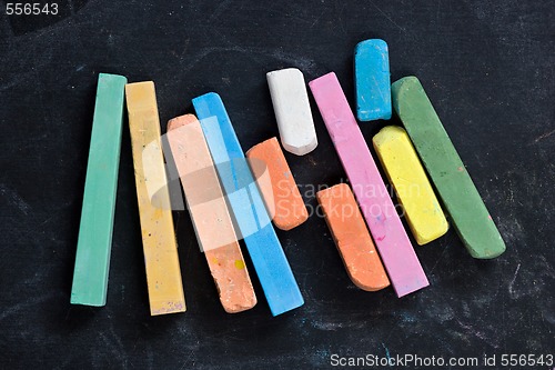 Image of blackboard with coloured crayons