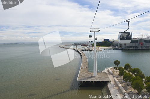 Image of aerial view of Tajo river modern embankment 