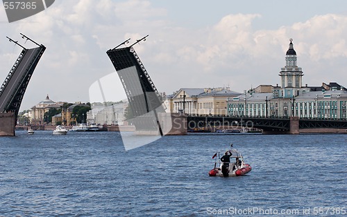Image of lifeboat on drawbridge background