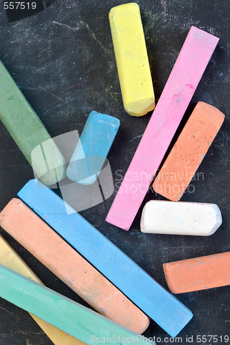 Image of blackboard with coloured crayons