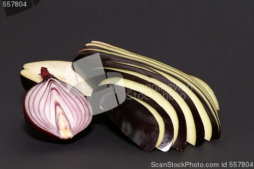 Image of Onion and eggplant vegetable still life