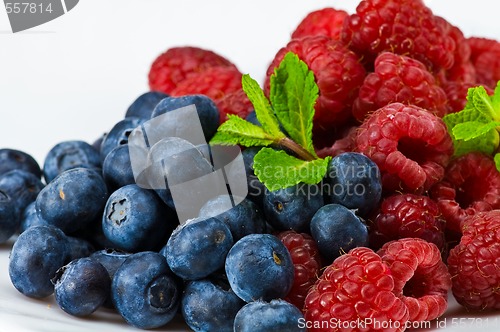 Image of Blueberry and rasperry with mint leaves