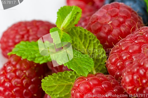 Image of Blueberry and rasperry with mint leaves