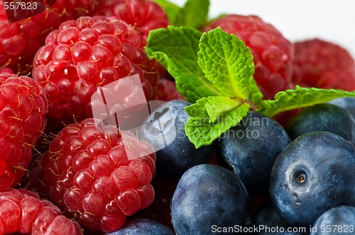 Image of Blueberry and rasperry with mint leaves