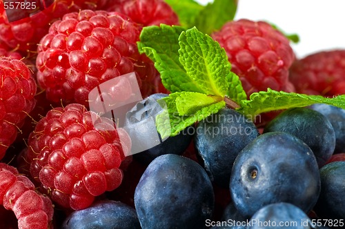 Image of Blueberry and rasperry with mint leaves
