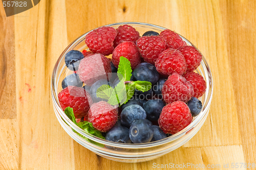 Image of Blueberry, ruspberry and mint leaves