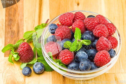 Image of Blueberry, ruspberry and mint leaves