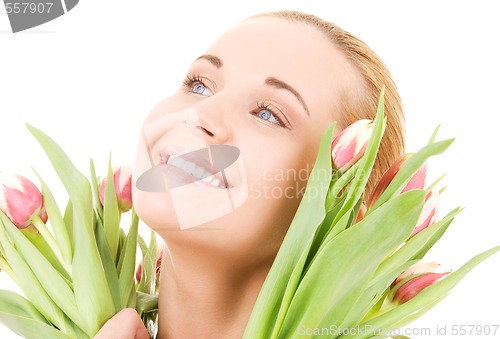 Image of happy woman with flowers