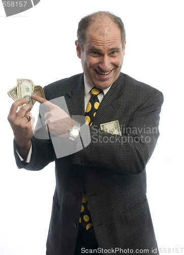 Image of excited business man with wad of money