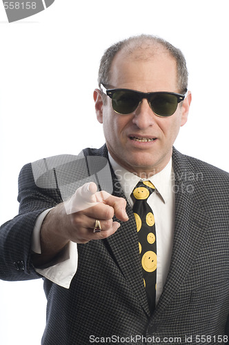 Image of business man with retro vintage sunglasses portrait angry tough 