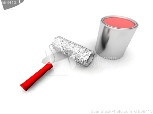 Image of paint roller and red can