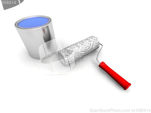 Image of roll painter and blue can