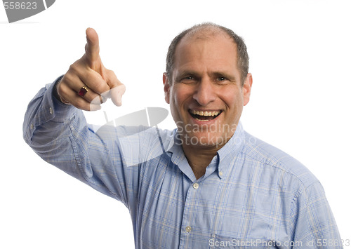 Image of man with finger pointing at viewer positive