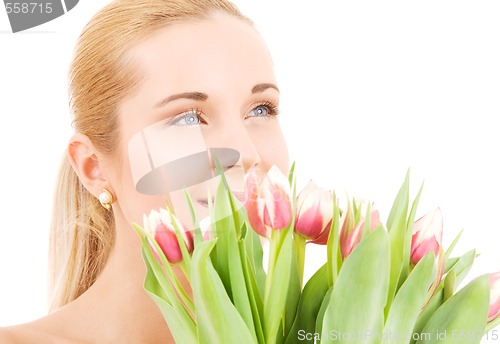 Image of happy woman with flowers