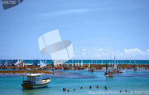 Image of Rafts in a tropical beach in Brazil