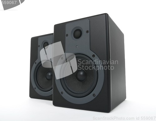 Image of Pair of black loud speakers