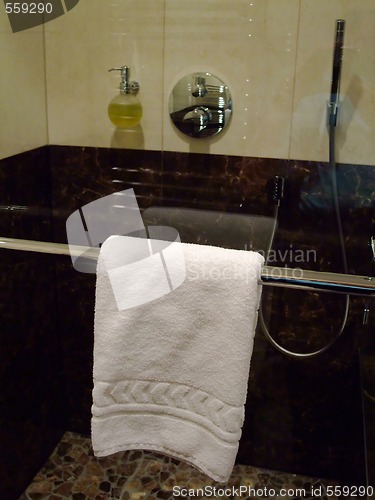 Image of TOWEL HANGING IN A  shower