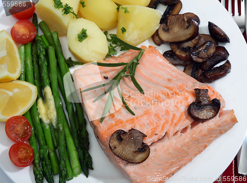 Image of salmon and vegetables meal