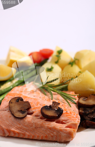 Image of salmon and vegetables meal