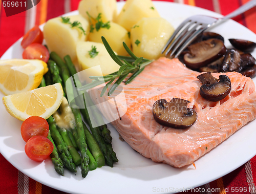 Image of salmon and vegetables meal