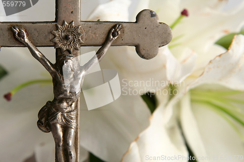 Image of Cross and easter lilies