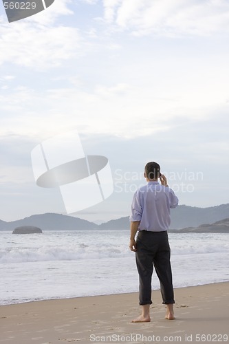 Image of Businessman standing on beach