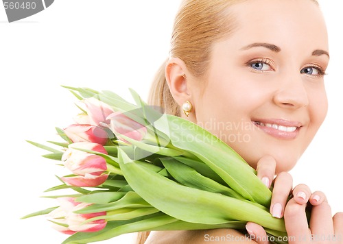 Image of happy woman with flowers