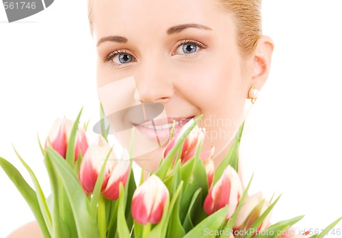 Image of happy woman with flowers