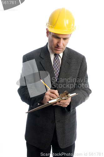 Image of contractor builder architect planner writing business estimate